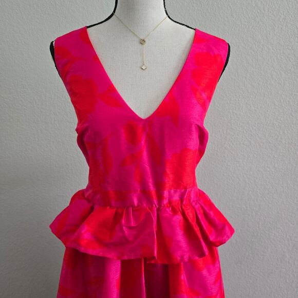 NWT Kate Spade NY Rose Peplum Midi dopamine Dress Pink Red Floral Elegantcore 12 - Picture 3 of 11